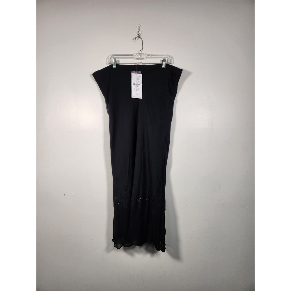 PARADISE NY Maxi Skirt Womens L Black Beaded Rayon Chiffon Goth 90s Y2K Fairy